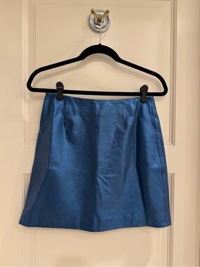 Alexa Chung Faux Leather Metallic Blue Mini Skirt